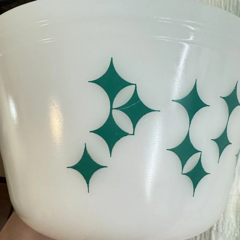 Vintage Federal Glass Mixing Bowl Oven Ware Turquoise Atomic Star MCM 3 QT - Picture 9 of 11
